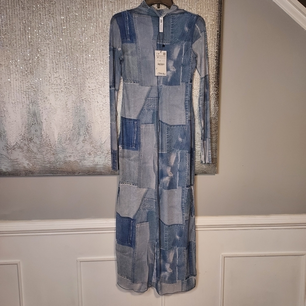 ZARA Patchwork Tulle Long Stretch Dress Size-M - Picture 9 of 15